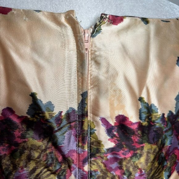 Vintage 50s Jeanette Alexander Of California Floral Satin Dress Small Cream Zip - Picture 8 of 11